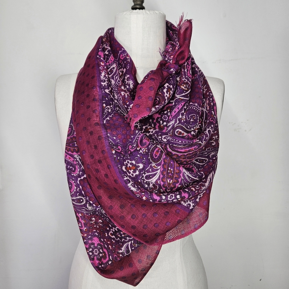 Banana Republic 60x37" Sarong Scarf Silk Wool Floral Paisley Pink Purple Light